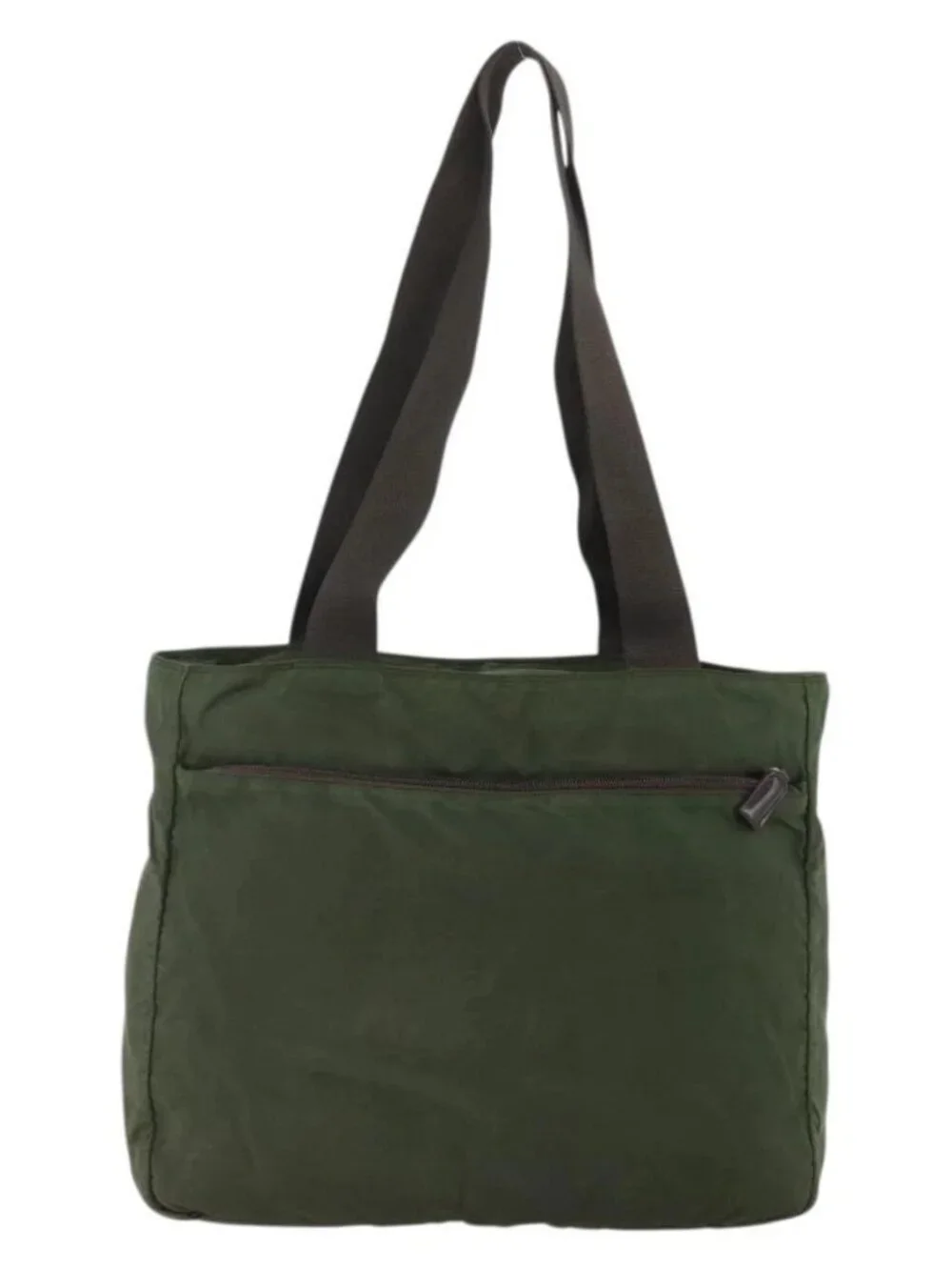 PRADA Tote Bag Nylon Khaki Silver Auth YKZ1160